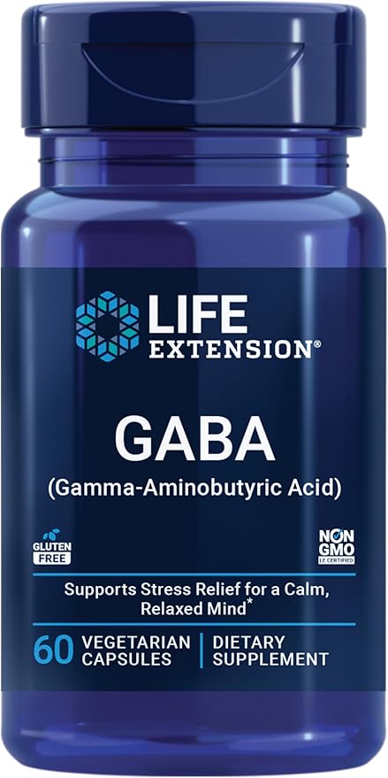 Life Extension GABA, Stress Support, GABA Supplement, Mood Support, Sleep, Relaxation, Gluten-Free, Non-GMO, Vegetarian, 60 Capsules