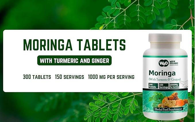 Moringa Tablets with Turmeric and Ginger, 300 Pills, 5 Month Supply, 150 Serving, 1000 Mg per Serving. One Capsule with Multiple Benefits - Supports Digestive Health(Pack of 2)
