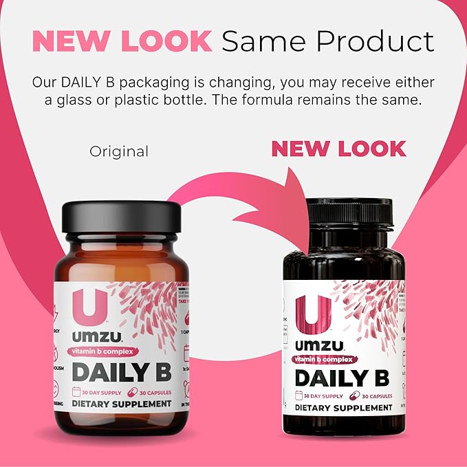UMZU Daily B | 100% Complete Vitamin B Complex with B1, B2, B3, B5, B6, B7, B9 & B12 with Folic Acid | Supports Natural Energy Production &Cognitive Function Well (30 Day Supply | 30 Capsules)
