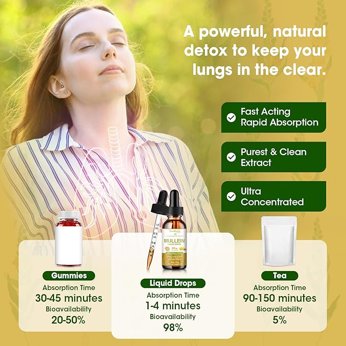 2 Pack Mullein Leaf Drops for Lungs - Mullein Leaf Extract & Marshmallow Root for Lung Cleanse & Detox - Mullein Tincture for Respiratory & Immune Support Herbal Supplement, 2 fl oz