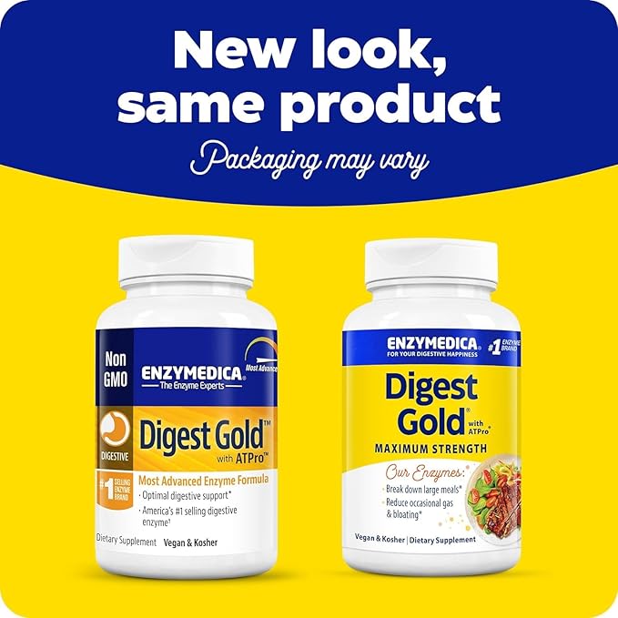 Enzymedica Digest Gold + ATPro, Maximum Strength Digestive Enzymes, Helps Digest Large Meals for Instant Bloating Relief, 90 Count