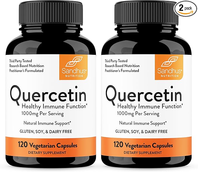 Sandhu's Quercetin 1000mg Per Serving Vegetarian Supplements 120 Capsules (Pack of 2) Bioflavonoids for Immune Support & Respiratory Health, Seasonal Allergy Support | Quercitin for Men and Women