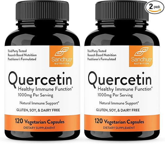 Sandhu's Quercetin 1000mg Per Serving Vegetarian Supplements 120 Capsules (Pack of 2) Bioflavonoids for Immune Support & Respiratory Health, Seasonal Allergy Support | Quercitin for Men and Women