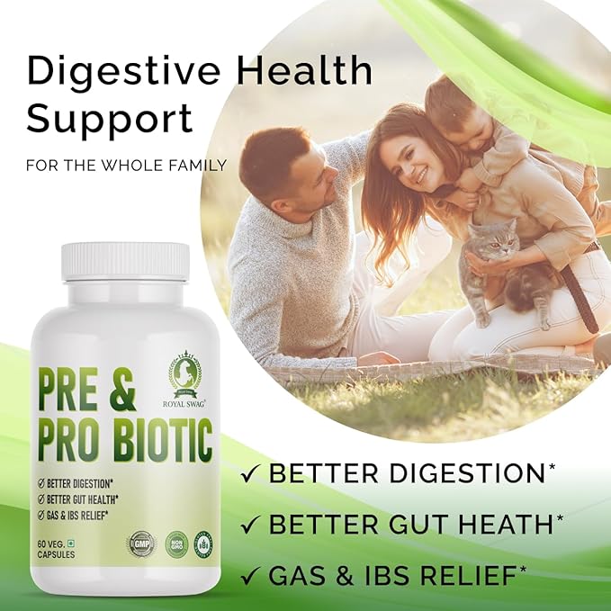 Probiotic and Prebiotic Capsules - Pre + Probiotic for Women and Men Gut Health Support for Digestive Wellness- Vegan, Non-GMO, Gluten Free - 60 Caps (60 Day Servings)