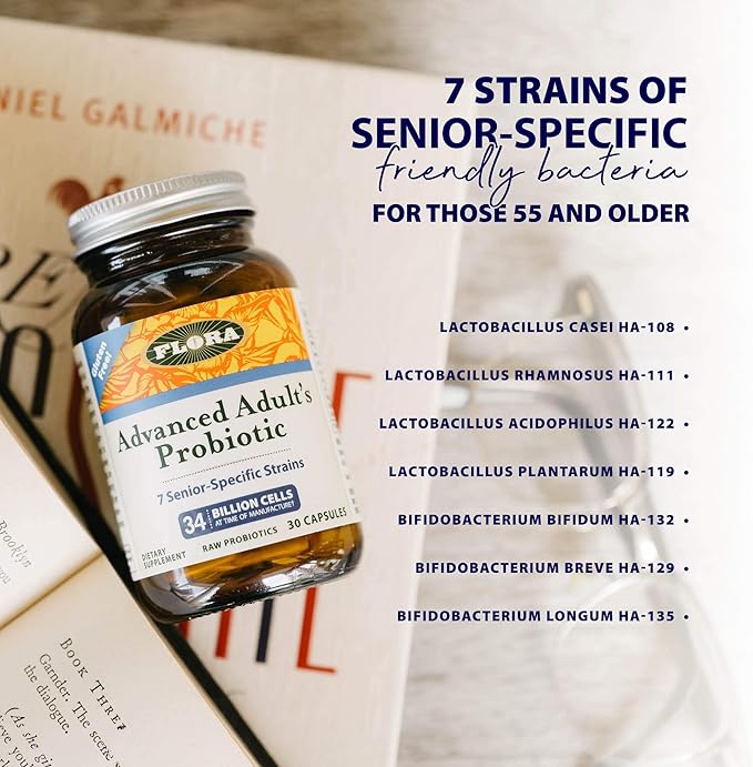 Flora Advanced Adult's Probiotic - Daily Probiotic for Ages 55 & Up - Supports Gut & Digestive Health - 34 Billion CFU - Keep Chilled - Vegetarian & Gluten-Free - 60 Capsules