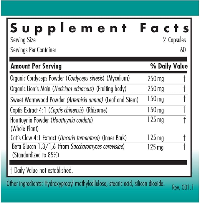 Nutricology - Phyto Tick Defense Supplement - Mushroom Complex, Mushroom Extract, Lions Mane, Cordyceps, Beta Glucans, Vegetarian Capsules - 120 Count