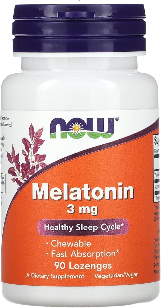 NOW Supplements, Melatonin 3 mg, Free Radical Scavenger*, Healthy Sleep Cycle*, 90 Chewable Lozenges