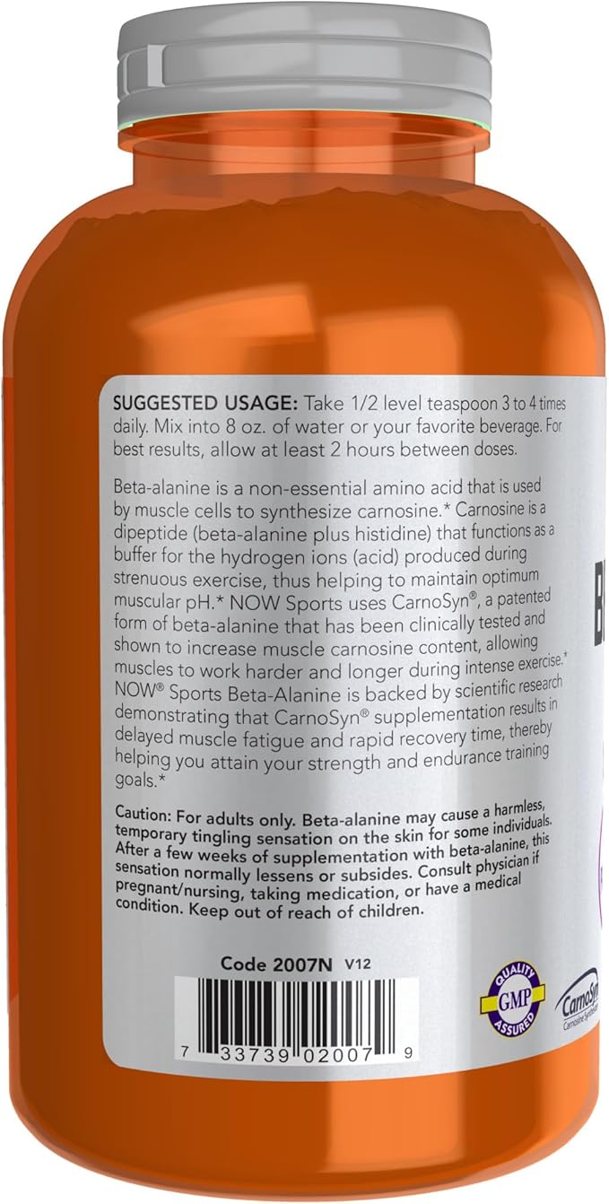 NOW Foods Sports Nutrition, Beta-Alanine Pure Powder 2,000 mg, Muscular Endurance*, 500 Grams