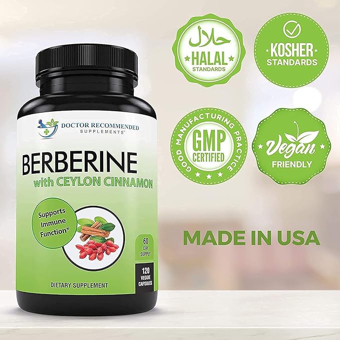 Berberine with Ceylon Cinnamon - 1200mg Berberine & 100mg Organic Ceylon Cinnamon - 120 Veggie Capsules, Healthy Immune System Cardiovascular Heart & Gastrointestinal Wellness (Pack of 2)