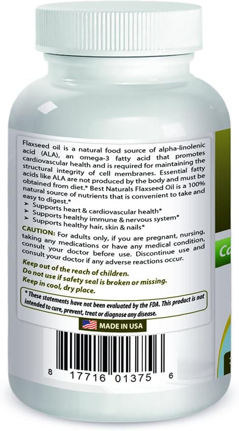 Best Naturals Flaxseed Oil 1000 mg 240 Softgels - Omega-3-6-9 for Heart Health