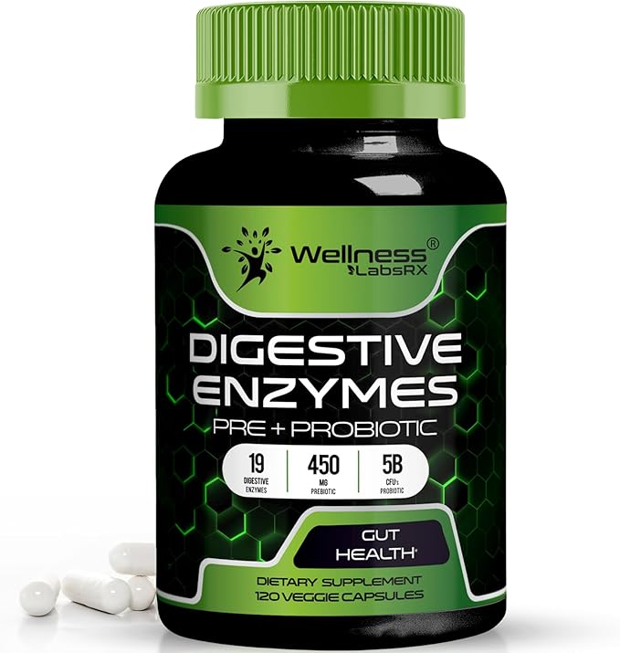Digestive Enzymes with Probiotics and Prebiotics, 450mg, 5 Billion CFUs - Pure Super Digestion Capsules - Digestive Enzymes for Women & Men Support Digestion & Gut Health - 120 Count