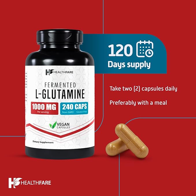 L-Glutamine 1000mg Capsules | 240 Veg Capsules | Amino Acid Fuel for Gut & Muscle Health | Non-GMO | Gluten-Free | Support for Recovery & Wellness | Made in The USA