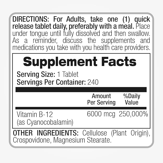 FITO MEDIC'S Lab | Vitamin b12 | 6000 mcg | 240 Servings | b12 sublingual | b12 | b12 Vitamins | Ultra high Absorption, s.
