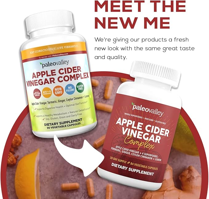 Paleovalley Apple Cider Vinegar Complex with Superfoods - Turmeric, Ginger, Ceylon Cinnamon and Lemon - 84 Vegetable Capsules