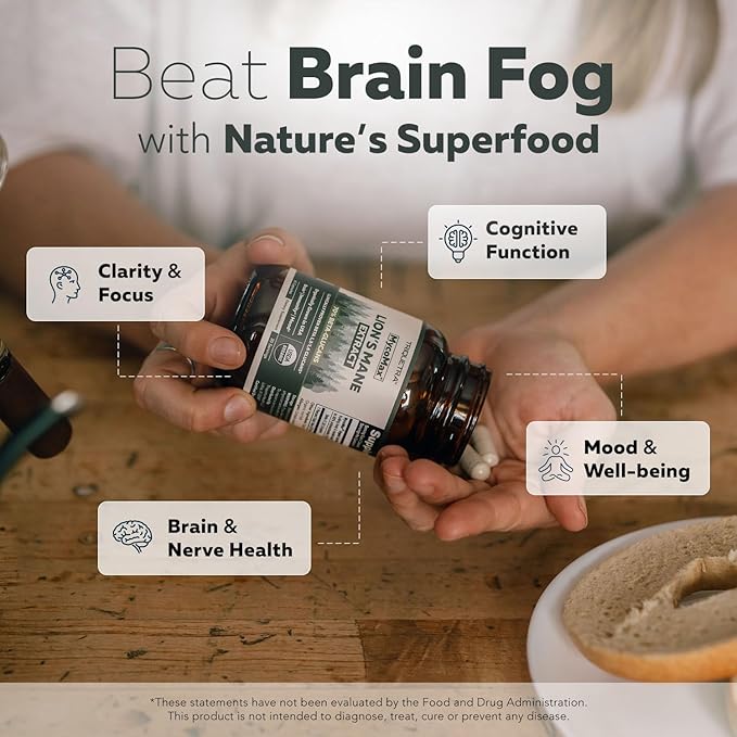 MycoMax Lions Mane Supplement - 70% Beta Glucans, Max Potency Organic Lions Mane Extract, US Grown + Ultrasonic Extraction - 500 mg serving - Supports Mental Clarity, Focus and Memory - 60 Capsules