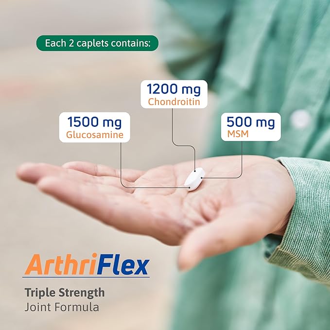 ArthriFlex Glucosamine Chondroitin MSM – Triple Strength Joint Support – Chondroitin Sulfate & MSM – Move Free & Heal and Soothe Arthritis Supplement – 120 Caplets for Mobility & Flexibility
