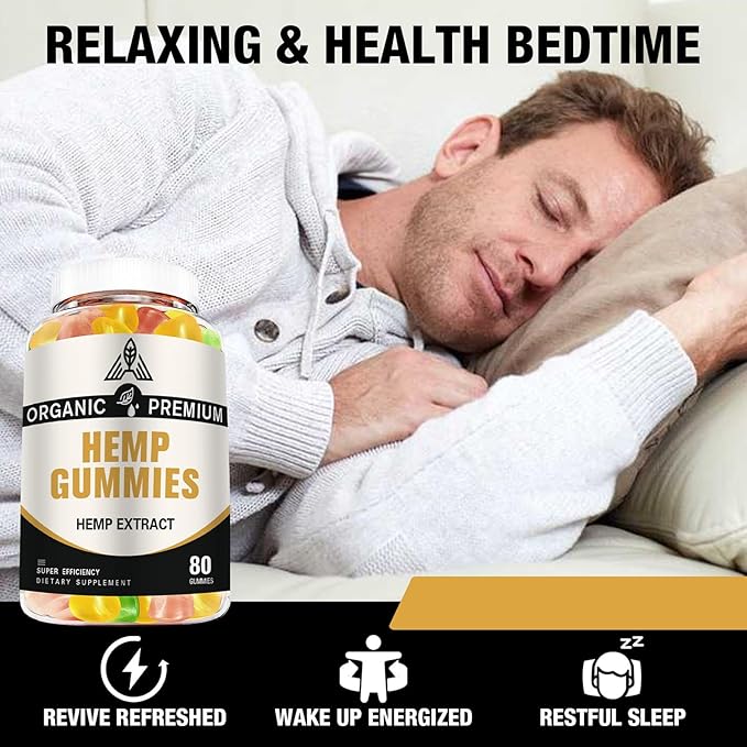 Hemp Gummies Extra Strength High Potency - 100% Natural Organic with Pure Hemp Oil Extract for Sleep, Pain, Anxiety Relief - Vegan Bear Candy Hemp Supplements for Adults (2 Pack)