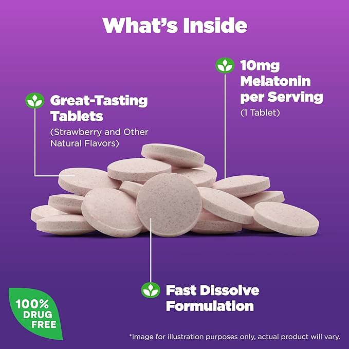 Natrol Fast Dissolve Melatonin 10 mg, Melatonin Supplements for Restful Sleep, Sleep Support for Adults, 200 Strawberry-Flavored Tablets, Up to a 200 Day Supply