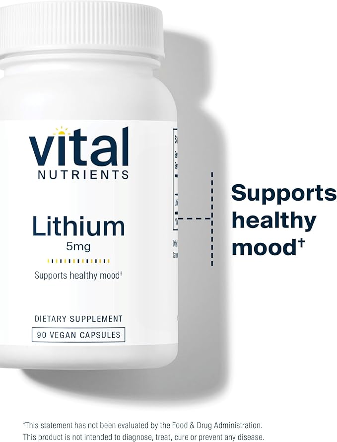 Vital Nutrients Lithium Orotate | Vegan Lithium Supplements for Memory, State of Mind, and Behavioral Health*| 5mg | Gluten, Dairy, Soy Free | 90 Capsules