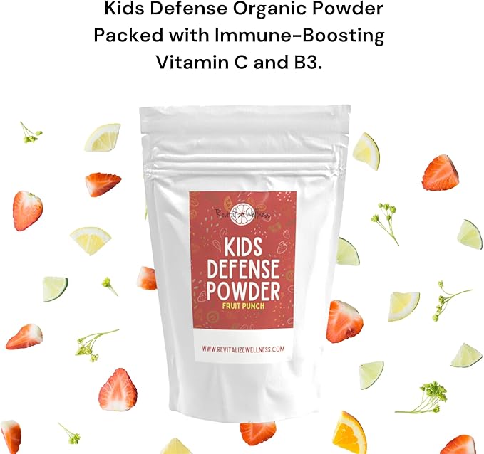 Kids Defense Powder | Orthomolecular Dose of 1000 mg Vitamin C and 250 mg B3 | Pure, Corn Free, & GMO-Free | Fruit Punch Flavor | 60 Servings
