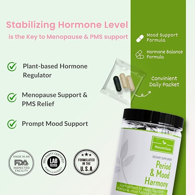 Mood Support & Hormone Balance for Women, Plant-Based Menopause Support & PMS Relief with Magnesium, Black Cohosh, St Johns Wort, Vitex, Ashwagandha &B6 Vitamins, 30 Serves