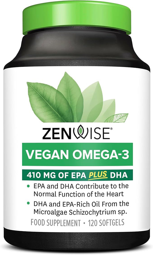 Zenwise Health Vegan Omega 3 Supplement for Women and Men from Marine Algae Oil with DHA & EPA - Plant Powered Fish Oil Alternative, Sustainably Sourced for Heart, Eye & Joint Health -120 CT
