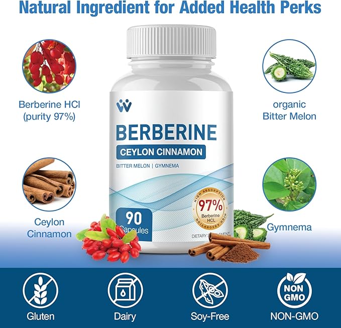 Berberine Supplement 1500mg - Berberine HCl 97% Purity with Ceylon Cinnamon Complex Supplements, Non-GMO Vegan - 180 Capsules (2 Pack)