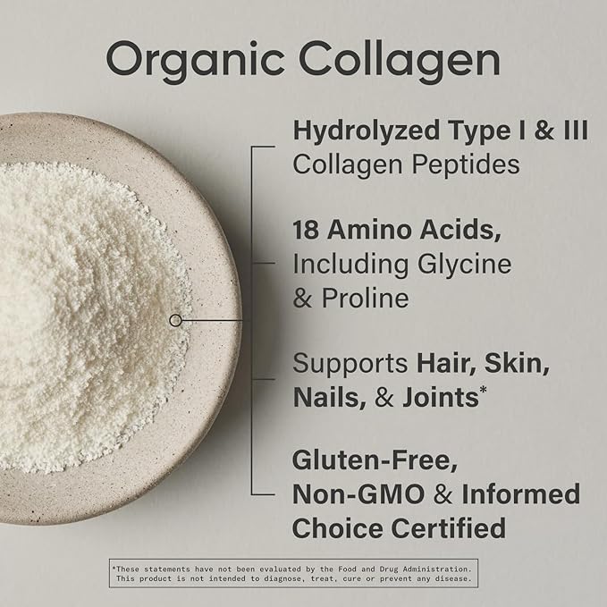 Sports Research® Organic Collagen Peptides - Hydrolyzed Type I & III Collagen Protein Powder Sustainably Sourced from Grass-Fed Bovine - Unflavored, Organic Certified & Gluten Free - 30 Servings