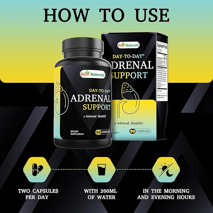 Best Naturals Day-to-Day Adrenal Support Supplements - 90 Veg Capsules - Made with Ashwagandha, L-Tyrosine, Magnesium, Rhodiola & Holy Basil & Bioperine