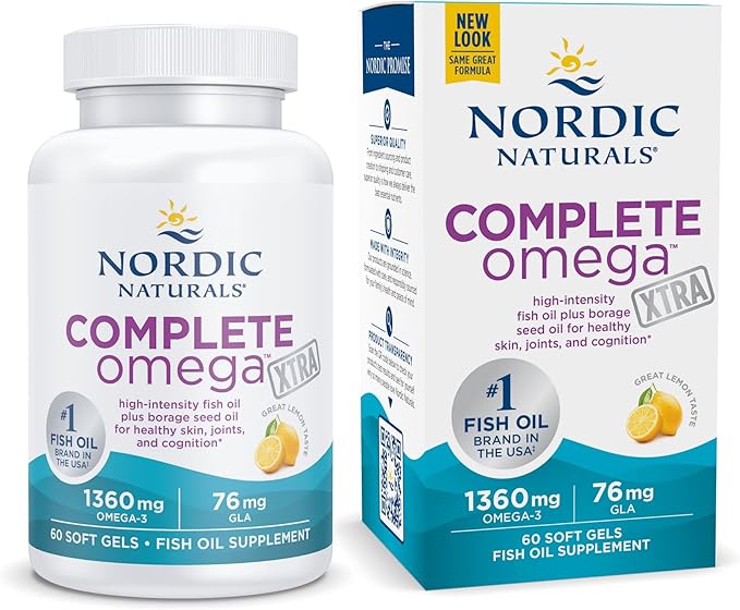 Nordic Naturals Complete Omega Xtra, Lemon - 60 Soft Gels - 1360 mg Omega-3 + 76 mg GLA - Healthy Skin - Cognition - Non-GMO - 30 Servings