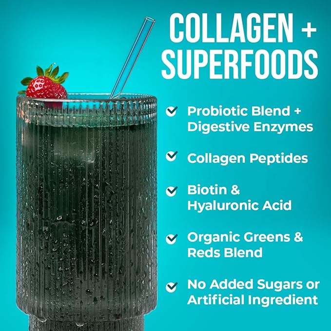 GOBIOTIX Super Greens & Collagen Bundle - Vitality Boost with Organic Spirulina & Hair-Skin-Nails Support - 30 Servings Each