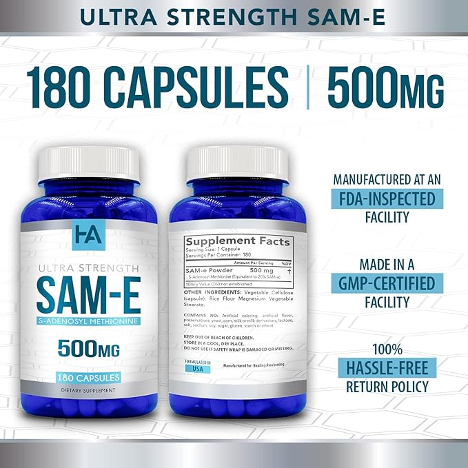 Healing Awakening SAM-e 500mg 180 Capsules (S-Adenosyl Methionine)