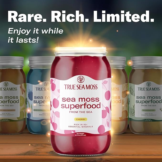 TrueSeaMoss Sea Moss Gel – Made in USA – Wildcrafted Seamoss, Fresh Fruits & Sea Vegetables – Cherry, Pack of 5 (Labels may Vary)