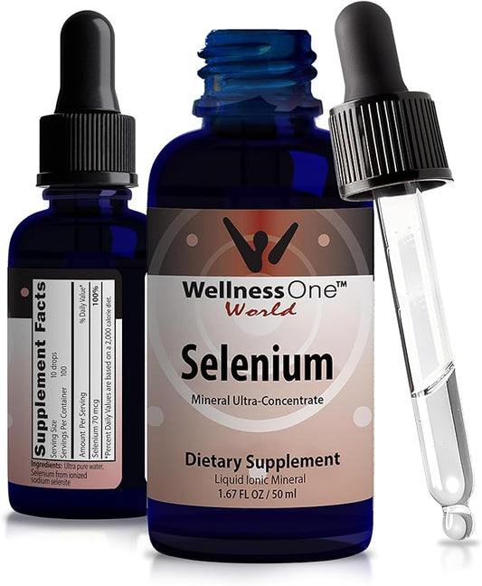 WellnessOne Liquid Selenium Supplement - Ionized Selenium Liquid Drops 70 mcg - Antioxidant, Cardiovascular and Immune Support - USA Tested, Vegan, Non-GMO, Gluten Free, Unflavored - 1.67 fl oz