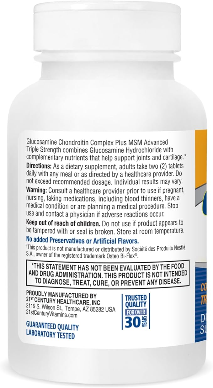 21st Century Glucosamine and Chondroitin, Advanced 3X Tablets, 80 Count