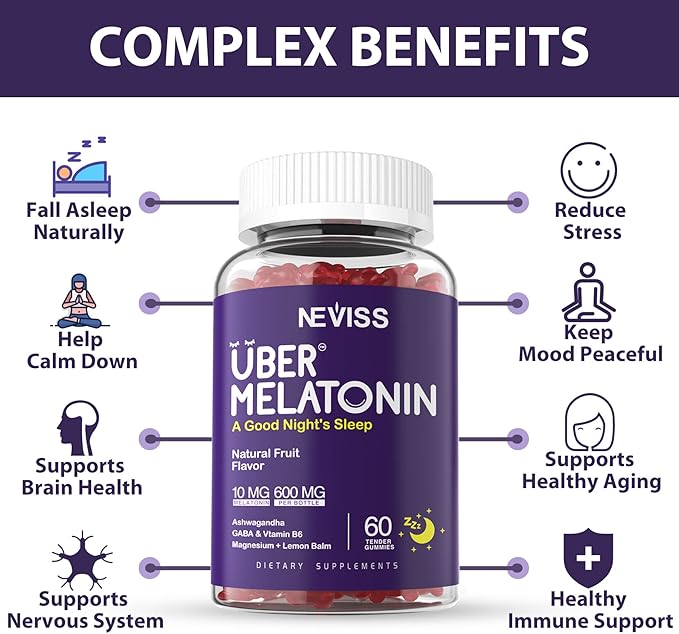 NEVISS Melatonin + Vitamin D3 & B12 Gummies, Vegan, 2+2=4 Pack