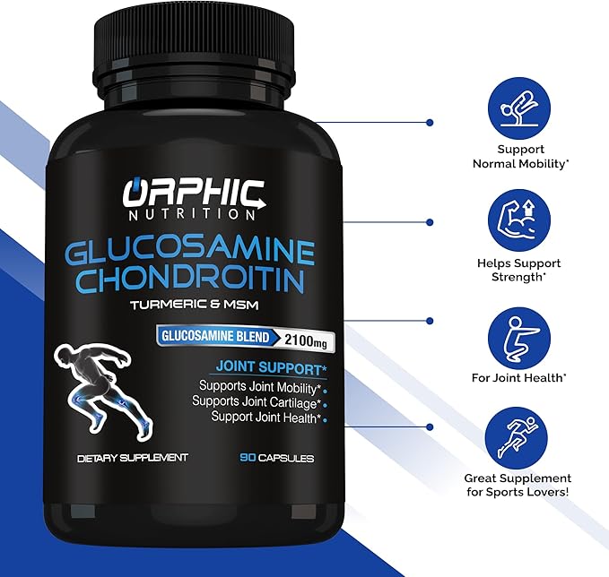 ORPHIC NUTRITION Glucosamine Chondroiting MSM 2100MG (90 Caps) - Joint Support Supplement for Men & Women* - Supports Joint Cartilage & Mobility