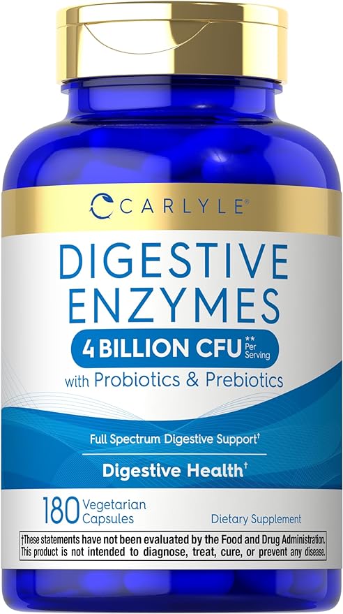 Carlyle Digestive Enzymes | with Probiotics & Prebiotics | 180 Capsules | Non-GMO and Gluten Free Supplement for Men & Women