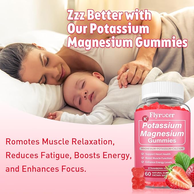 2 Pack Potassium Magnesium Gummies for Men & Women, Potassium Magnesium Supplement for Leg Cramps, Muscle Health, & Electrolyte Balance, Strawberry Flavor, 120 Gummies