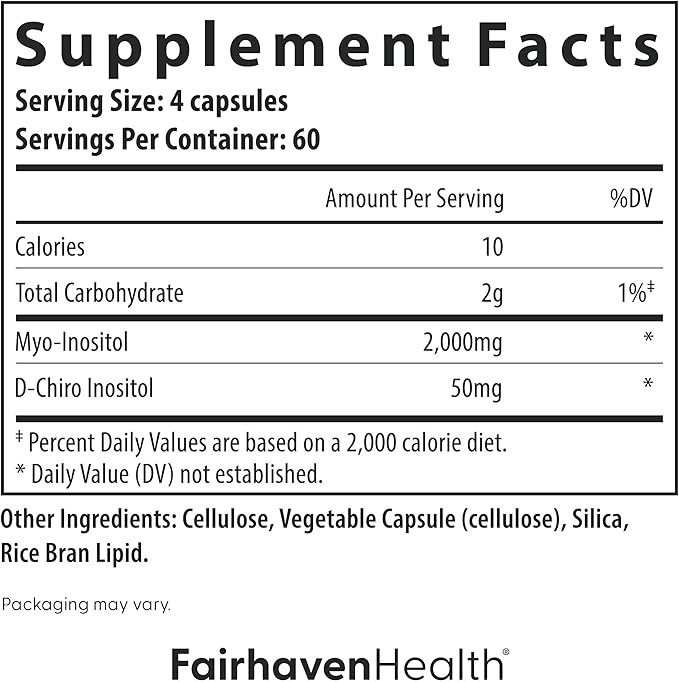 Fairhaven Health Myo-Inositol and D-Chiro Inositol Supplement for Women | 40:1 Ratio | Female Fertility Supplement for Women and Hormone Balance* | Vegan | 240 Myo & D-Chiro Inositol Capsules