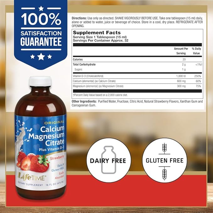 LifeTime Vitamins - Liquid Calcium Magnesium Citrate Natural Strawberry Flavor - 16 fl. oz.
