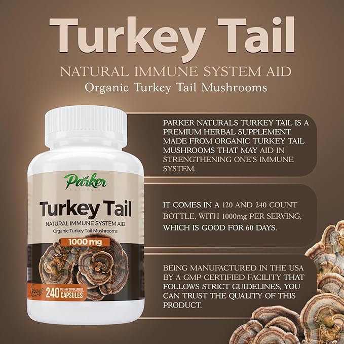 Turkey Tail Mushroom Capsules - Organic Mushroom Supplement for Immune System Health Support - 1000 mg Premium Supplements - 240 Capsules