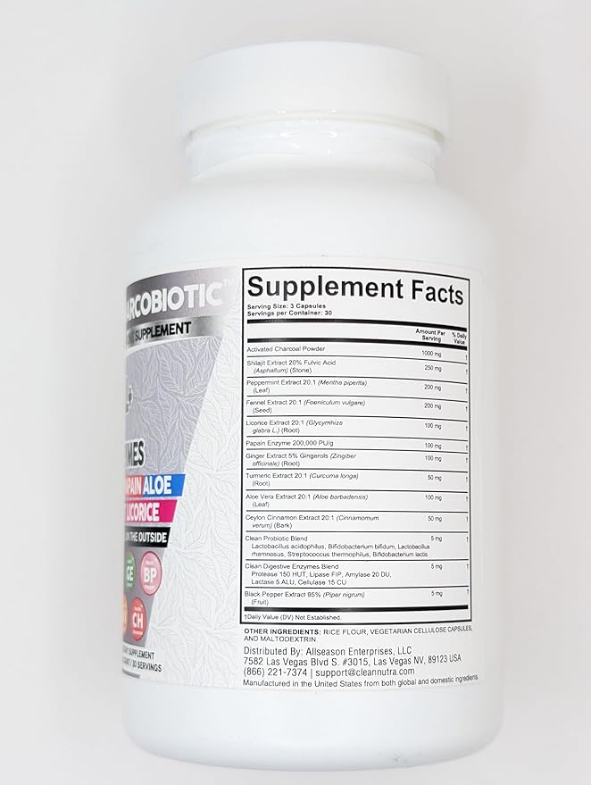 Clean Nutra Activated Charcoal Capsules Shilajit 5000mg Pills Probiotic 200 Billion + Digestive Enzymes for Digestive Health with Peppermint Fennel Licorice Papain Ginger Turmeric | Gut Health