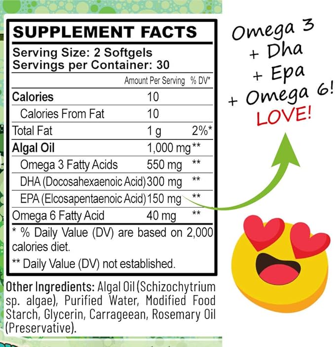 Vegan Omega 3 Algae Oil with DHA EPA The Fish-Less Oil Blend
