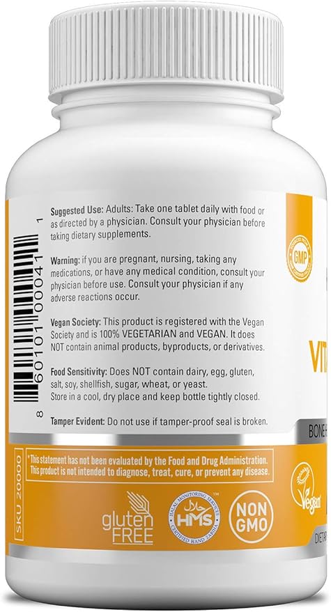 Vitamins Vegan Vitamin D2 2400 IU (60 MCG), Dietary Supplement for Bone, Teeth, Muscle and Immune Health Support, 2 Month Supply, All Natural, Certified Halal, 60 Tablets, Made in The USA