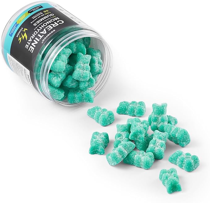Creatine Monohydrate Gummies 5g, Muscle Growth, Creatine Gummy Supplements, L-Taurine Vitamin B12, Gain Energy, Workout Supplement, Sugar Free, Non-Sticky, Vegan for Men & Women Blueberry 60 Count