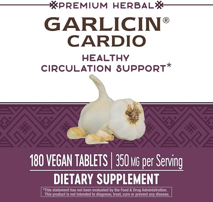 Nature's Way Garlicin Cardio, Premium Herbal, Supports Healthy Circulation*, No Garlic Taste, Vegan, 180 Tablets (Packaging May Vary)