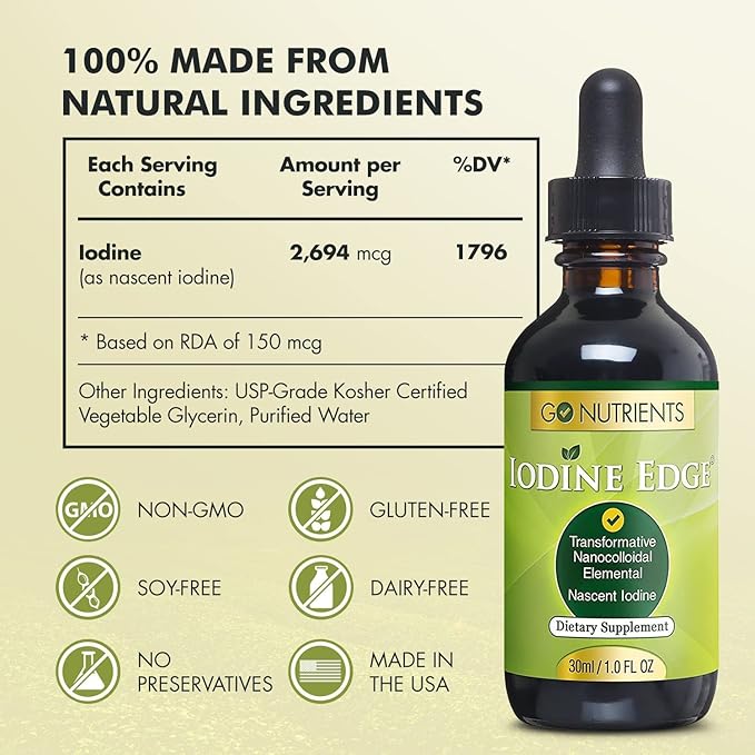 Go Nutrients Adrenal Edge & Nascent Iodine Supplement | High Potency Liquid Drops - Non-GMO, Gluten-Free Iodine Edge Supplement | Energy & Fatigue Supplement Cortisol Manager Liquid Drops