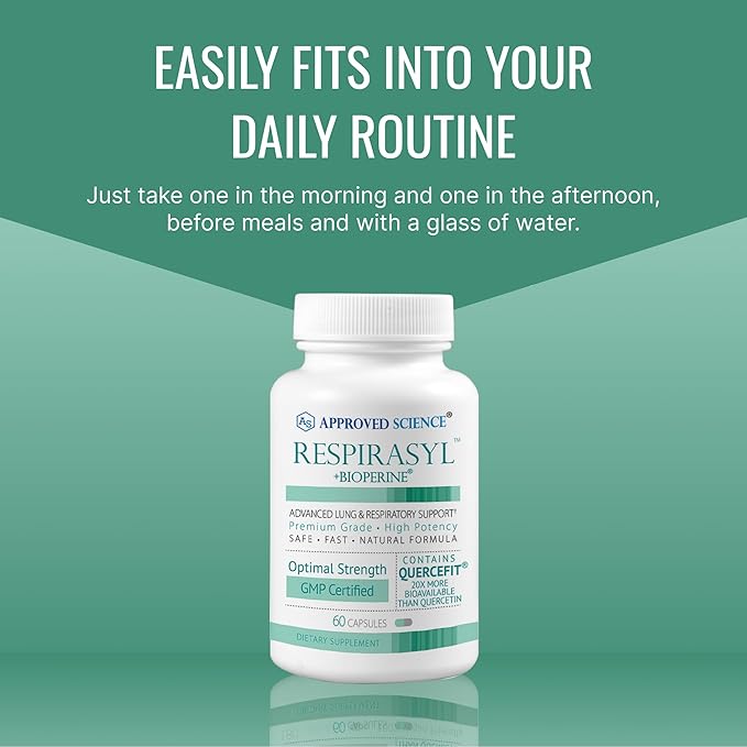 Approved Science® Respirasyl - Lung and Respiratory Support - with Quercefit, Vitamins A,C,D, BioPerine - 3 Month Supply - Made in The USA