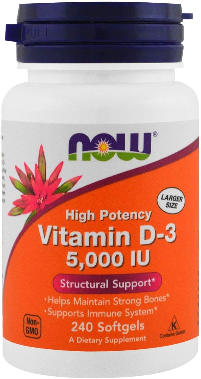 Now Vitamin D-3 5000 IU, 240 Softgels, Pack of 3